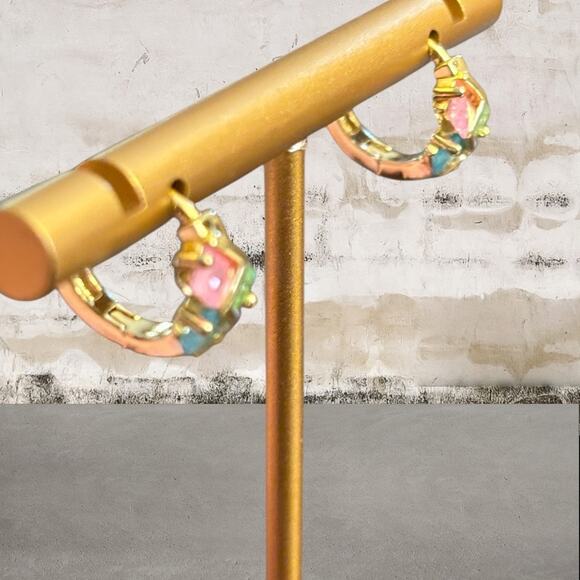 18K Gold Plated Rainbow Hoops NEW - Picture 5 of 6